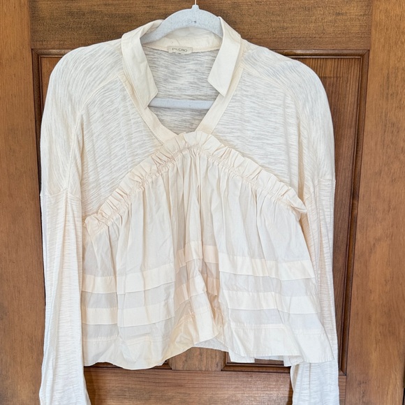 Anthropologie Cream Ruffled Blouse - M - Picture 3 of 6